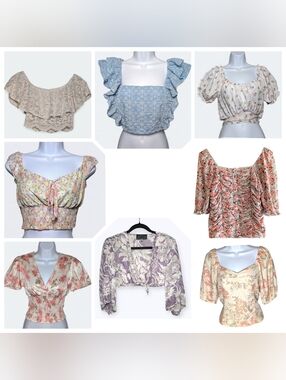 Mixed Brand Lot Blouses Bright Floral Boho Romantic Crop Fairy Y2K Cottagecore